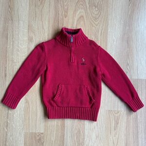 EUC Ralph Lauren Boy 1/4 Zip Knit Sweater-Red with Pony and POLO Embroidery